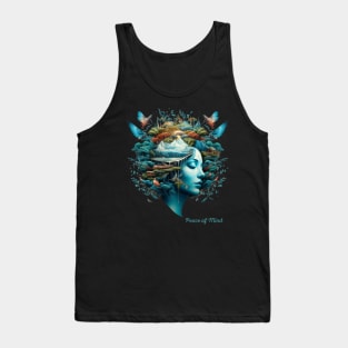 Peace of Mind A Woman head WIth Birds And Trees Over It Harmony With Nature Positive Psychology Tank Top